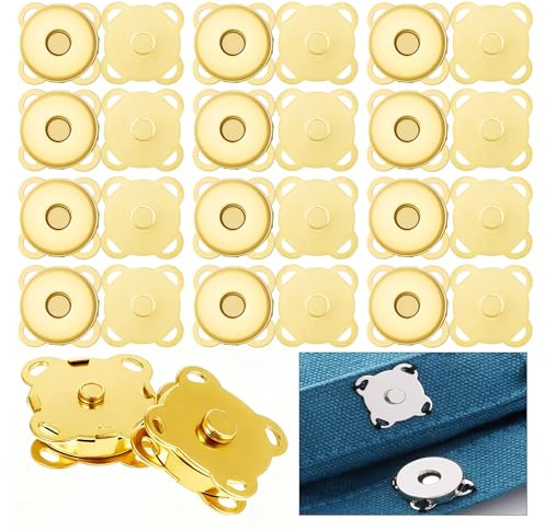 Druckknöpfe zum Annähen, Magnetknopf für Taschen(Golden, 14mm*12) | Magnetverschluss, Metall Magnet Knöpfe für Kleidung Strickjacken Diy Jacken Handtaschen, Taschenverschluss