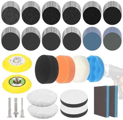 135 Stk Polieraufsatz Akkuschrauber,Schleifscheiben,Polierpads 75mm Mit 2 Schwammblöcken,Schleifpapier Klett Körnung 60-10000,Nassschleifpapier,Scheinwerfer Polierset Für Holzmöbellackierung Automobil