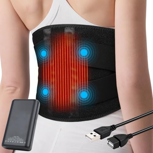 Almohadilla Eléctrica Lumbar, 16000mAh Manta Eléctrica Para Cintura Inalámbrica con 3 Modos De Calefacción Rápida y Masaje, Apagado Automático, para Espalda, Cuello, Hombros y Vientre (Negro)