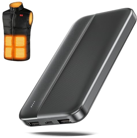 SNZ 10000mAh Powerbank für Heizweste & beheizbare Kleidung mit Ladezubehör | Ultralange Akkulaufzeit 5V/2A USB-Anschluss Tragbarer Akku für beheizbare Weste, Heizjacke, Heizmäntel und Warmweste