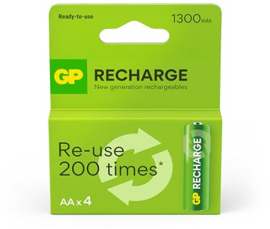 GP Batteries AA Rechargeable Battery, Silver, 11 x 10 x 5 cm, 200 g, Pack of 4, 1300 mAh