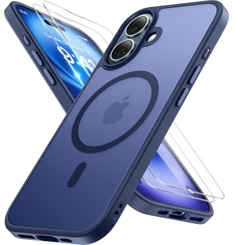 Miracase Magnetic for iPhone 16 Case [Compatible with MagSafe] [With 2X Screen Protectors] Military-Grade Protection, Anti-Fingerprint, Slim Phone Case for iPhone 16 6.1 - Dark Blue