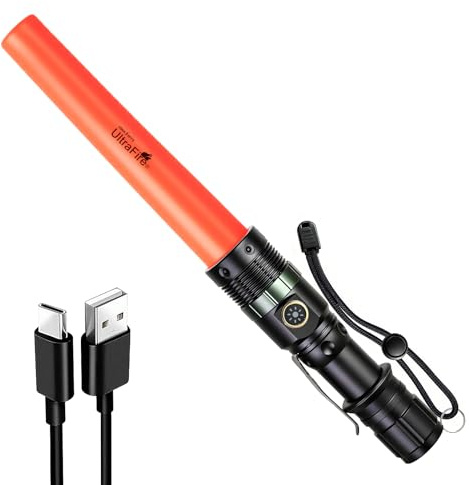 UltraFire Linterna LED recargable, 500 lúmenes, barra de señal, linterna de seguridad, 3 modos, USB-C, control de tráfico, aeropuerto, camping, emergencia, UF-303X (1 paquete)