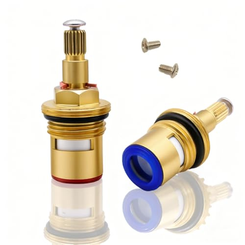 2 Pack Mixer Tap Cartridge, 1/4 Turn 20 Spline Brass Replacement Ceramic Tap Valve for Kitchen Shower Bathroom Taps