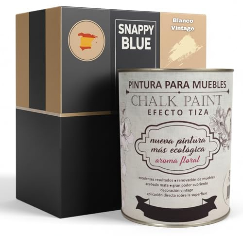 Snappy blue Pintura a la Tiza para Muebles sin lijar - BLANCO VINTAGE, 750ML Pintura Chalk Paint Efecto Tiza Ideal para restauración y decoración de muebles