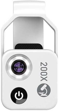 Nano Zoom 200X Smartphone Microscope, Nanozoom Cell Phone Lens, Portable Phone Microscope Lens with LED Light (White MS002CWH with CPL)
