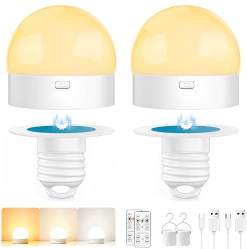 Ampoule LED Rechargeable Avec Télécommande, LED E27 à Intensité Variable,Avec Minuterie, 3 Températures de Couleur, Culot Magnétique, Usage Domestique, Lampe de Secours Avec Crochet, lot de 2