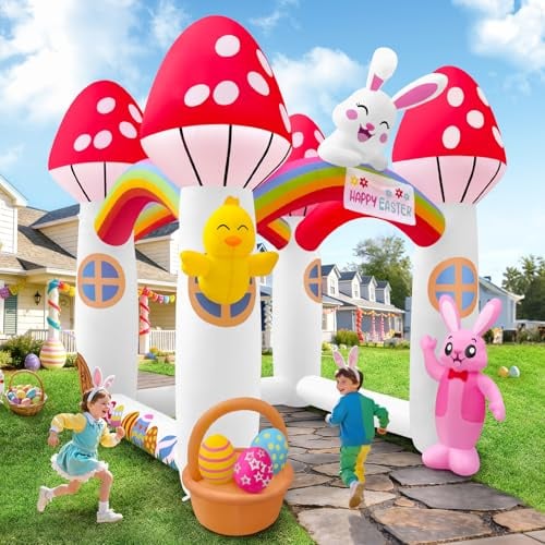 Kalolary 9FT Ostern Aufblasbare Dekorationen im Freien,Kaninchenohren Bogen | aufblasen Hof Dekorationen aufblasbar für Indoor Outdoor Rasen Garten Party (ilz Durchgangs Bogen)