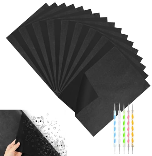 OSDUE 200 Blatt Schwarzes Kohlepapier Transferpapier, Pauspapier Carbon Papier mit 5 Pcs Prägestifte, Graphitpapier In Premium-qualität Carbon Paper für Stoff Stoff Papier Holz