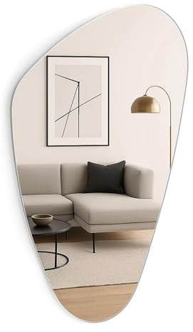 Trintion Asymmetrischer Spiegel 85x50cm Dekorativ – Rahmenloser HD Glas Spiegel in Wolkenform, Organisches Asymmetrisches Fleck Wandspiegel Moderner (85 * 50cm)