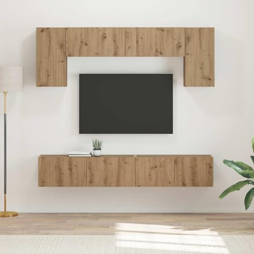 Kaloriko Ensemble de 5 meubles TV muraux en bois blanc brillant, design moderne, 98 x 31 x 29,5 cm, pour salon