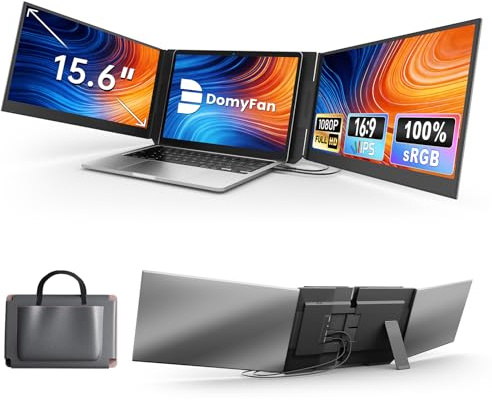 domyfan 15.6 Ultra-Slim Portable Triple Display FHD 1080P IPS for 13-17 Laptops, Plug & Play via HDMI/USB-A/Type-C, for Mac/Windows/Android