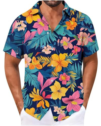 Générique Chemisette Homme Manches Courtes Chemise Impression Hawaienne Vetement Plage Été Respirant Vêtements Léger Doux Habit Confortable Extensible Respirant Haut