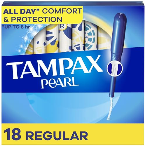 Tampax Pearl Plastic Tampons, Regular Absorbency, Unscented, 18 Count