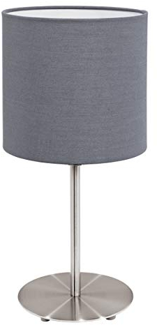 EGLO Tischlampe Pasteri, 1 flammige Textil Tischleuchte, Nachttischlampe aus Stahl und Stoff, silber, grau, Fassung: E27, inkl. Schalter, H: 40 cm
