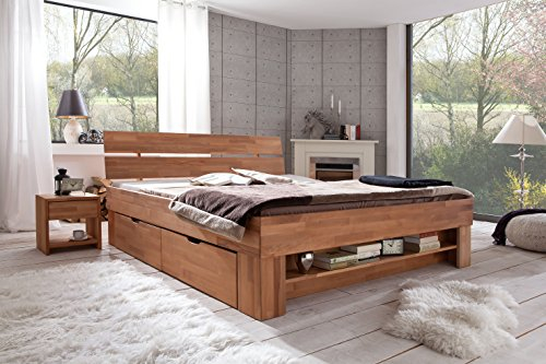 Futonbett Kernbuche massiv geölt mit Bettkasten 140x200 cm