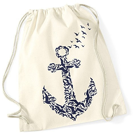 Turnbeutel Anker Vögel Hipster Beutel Tasche Anchor Birds Stringbag Beuteltasche Natur