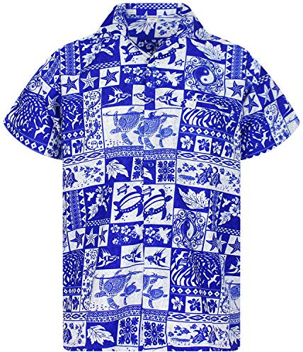 V.H.O. Funky Hawaiihemd, Kurzarm, Puzzle, blau, 4XL