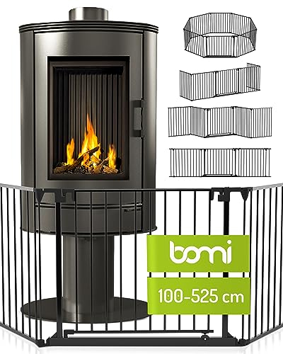 BOMI Gitter Kamin Kinderschutz Milo bis 525 cm | XXL Tür: 75 cm Kaminschutzgitter Baby | Schutzgitter für Kaminofen freistehend | Kamingitter Ofenschutzgitter ohne Bohren | Ofengitter Kinderschutz