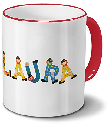 printplanet Tasse mit Namen Laura - Motiv Holzbuchstaben - Namenstasse, Kaffeebecher, Mug, Becher, Kaffeetasse - Farbe Rot