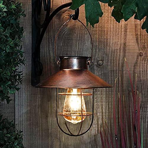 Outdoor Solar Hanging Lanterns Vintage Light with Warm LED Bulbs for Garden Yard Patio Pathway Tree Decoration, Solar-Powered Landscape Lighting (Copper)