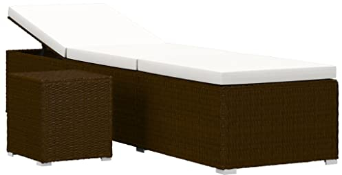 vidaXL Sonnenliege mit Auflage Teetisch Gartenliege Relaxliege Rattanliege Strandliege Liegestuhl Liege Gartenmöbel Poly Rattan Braun