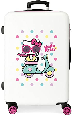 Hello Kitty Girl Gang Valise Moyenne Rose 48x68x26 cms Rigide ABS Serrure à combinaison 62L 3,3Kgs 4 roues, Blanc
