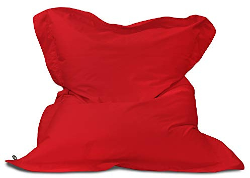 rucomfy Indoor/Outdoor Water Resistant Adult Squarbie Beanbag - Red | Premium Pre-Filled Large Bean Bag Chair - Giant Floor Cushion - UV Resistant Versatile Seating - Machine Washable - 170x130cm