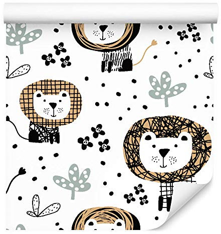 Muralo Tapete 10m Rolle Vlies Tapete Löwen Tiere Bäume Punkte Kinder Junge Vliestapete 1000 x 53cm Wand Tapete Wohnzimmer Kinderzimmer Moderne Wanddeko Wand Dekoration