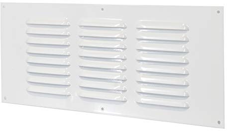 Griglia di ventilazione in metallo da 35 x 15 cm, con zanzariera (35 x 15 cm, colore bianco)