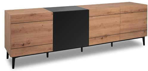 DEINE TANTE EMMA 003057 NOLA 57A Artisan Eiche Nb. / schwarz Lowboard HiFi Kommode Fernseher grifflos 200 x 65 x 42 cm