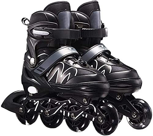 SKLOER einstellbare Inliner-Skates für Kinder Anfänger, 2 in 1 Inliner und Schlittschuhe mit Bremsen, Fitness-Inline-Skates, Unisex-Schwarz_M (33-37)