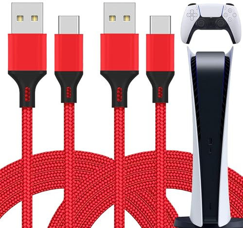 Primicity Cavo di ricarica per controller PS5, confezione da 2 cavi di ricarica (3 m extra lungo) per controller DualSense, cavo di ricarica da USB a USB-C PS5, in nylon intrecciato rosso, venditore