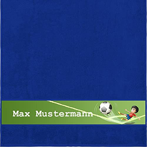 Manutextur Duschtuch mit Namen - personalisiert - Motiv Eckball - viele Farben & Motive - Dusch-Handtuch - Royalblau - Größe 70x140 cm - persönliches Geschenk mit Wunsch-Motiv und Wunsch-Name