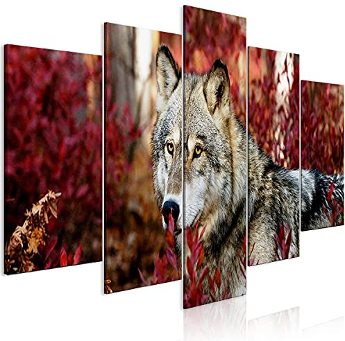 murando - Leinwand Bilder Tier 200x100 cm Vlies Leinwandbild 5 tlg Kunstdruck modern Wandbilder XXL Wohnzimmer Wanddekoration Design Wand Bild Wandbild - Wolf Herbst Wald Abstrakt g-B-0247-b-m