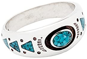 SILVERFOX Indianerschmuck Ring Türkis Chip Inlay Silberschmuck Westernschmuck Navajo Style Indianerring (17mm)