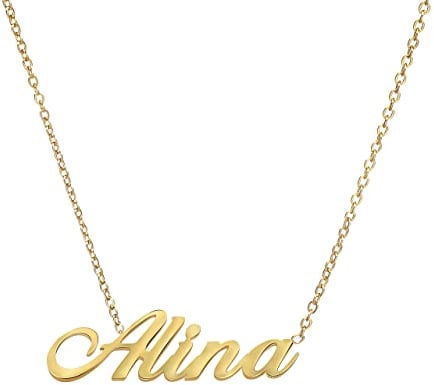 ANDANTE Premium Collection - Namenskette Alina 14K Gold Edelstahl Halskette Personalisierte Kette mit Namen - längenverstellbar 43 cm - 48 cm