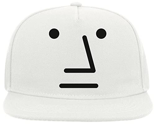 Wojak Face Meme Styled NPC 5 Panel Snapback Flat Visor Cap Hat Baseballmütze Weiß