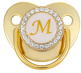 luoluoluo Baby-Schnuller, Gebogenes Design 26 Buchstaben Name Initialen Schnuller mit Clips Goldener Baby-Schnuller für 6 Bis 18 Monate Baby