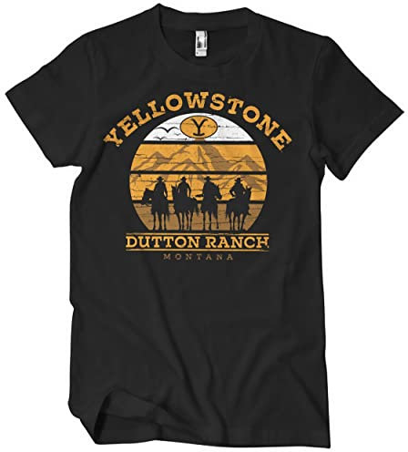 Yellowstone Officiellement sous Licence Cowboys Hommes T-Shirt (Noir), Grand