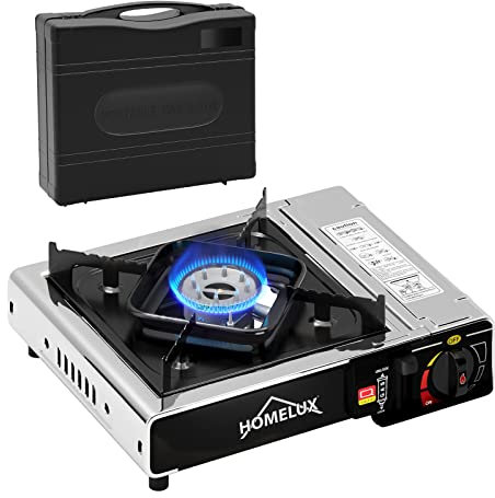 HOMELUX Gaskocher - 2,5 kW Campingkocher mit Kartuschen, Edelstahl gaskocher inkl. Tragekoffer mit Piezozündung(JY 500A-Silver)