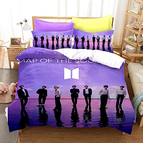 Kpop BTS Bettwäsche-Set Galaxy Jimin SUGA V Rap J-Hope Jungkook Bettbezug-Set für Teenager Mädchen lila King Size 1 Bettbezug 2 Kissenbezüge (voll (200,7 x 228,6 cm))