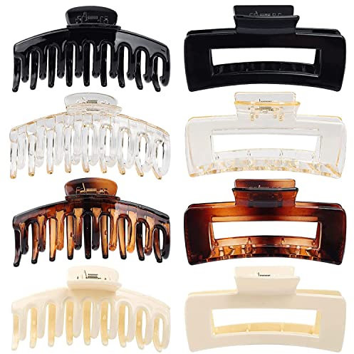 Lot de 8 Grandes Pinces à Cheveux, Pinces à Cheveux Anti-Dérapante, Pinces à Cheveux Griffe pour Cheveux Épais Et Fins, Accessoires de Coiffure pour Femmes, 2 Styles, 4 Couleu (Transparence)