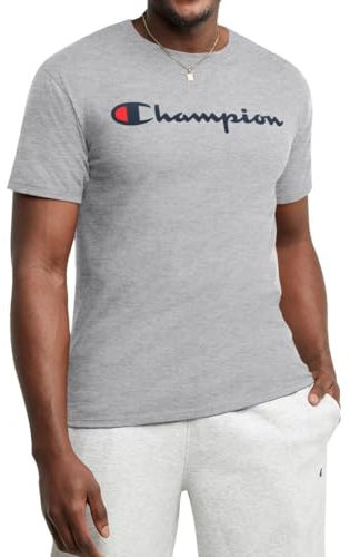 Champion Men's, Classic Graphic, Soft and Comfortable T-Shirts Logo (Reg. Or Big & Tall), Oxford Gray Script, 3XL