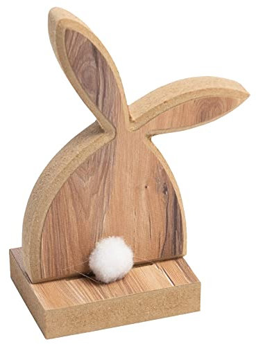 matches21 Süße Osterfigur Dekofigur Osterhase Osterdeko Holzdeko mit Puschel Holz Natur 1 STK 17x5,5x21 cm