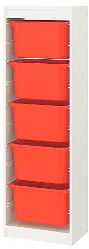 Ikea TROFAST Aufbewahrungskombination mit Boxen, 46x30x145 cm, weiß/orange