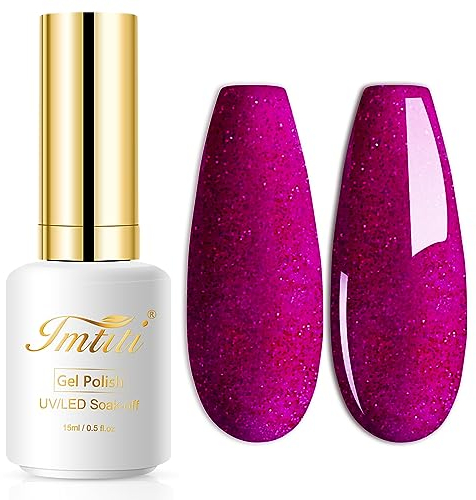 Imtiti Glitter Nagellack, Sparkly Purple Red Nagellack UV LED Soak Off Gel Polish Nail Art Manicure Salon DIY 1 Pcs 15ml