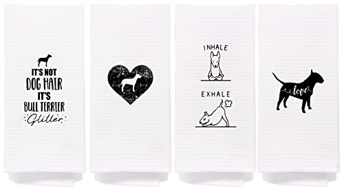 NEGIGA Lustige Bullterrier-Geschirrtücher, 61x40.6 cm, 4 Stück, lustige Yoga-Hunde-Dekoration, dekorative Geschirrtücher für Wohnheim, Küche, Badezimmer, Geschenke für Frauen, Einweihungsgeschenke