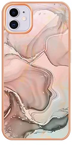 Knoowcase for iPhone 11 Case Shockproof Silicone Phone Case Marble Bumper Slim Fit Glitter Plated Gold Edges Rubber TPU Back Shell Drop-Protection Skin Cover for iPhone 11, Rose Gold