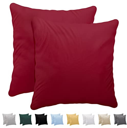 Twinzen Kissenbezug 60x60 aus 100% Baumwoll-Jersey (2er Set) 150 g/qm - Burgund - Mit Reißverschluss Kissenbezüge 60 x 60 cm - Kissenhülle Öko Tex Zertifiziert - Ultra weich und atmungsaktiv